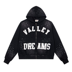 Rhinestone Letter Pattern Hoodie #VA02