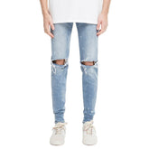 Socool Design slim jeans with rips in light wash blue/black