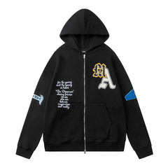 Embroidered Graphic Letter Hoodie #7217