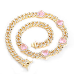 Women's Pink Zircon Heart Necklace #CHA097