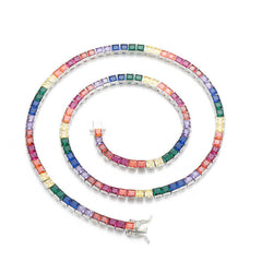 Men's Colorful Square Zirconia Tennis Necklace #CHA033