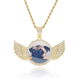 Men's Angel Wings Round Frame Pendant Necklace
