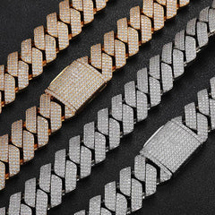 Men's Flap Clasp Three-Row Diamond Cuban Necklace #CHA106