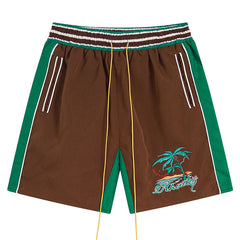 Straight-Leg Panelled Logo-Embroidered Satin Drawstring Shorts