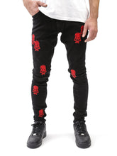 MODP Red Skulls Printed Black Jeans