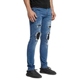 Socool Slim jeans with rips in light wash blue/black