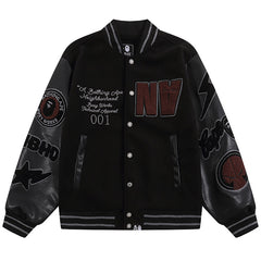 Leather Long Sleeve Baseball Jacket