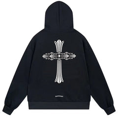 Letter Cross Pattern Hoodie #B91