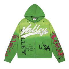 Rhinestone Letter Pattern Hoodie #VA03