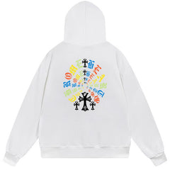 Letter Cross Pattern Hoodie #B15