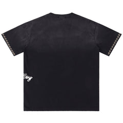Letter Print Washed Distressed T-Shirt