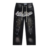 Embroidered Rhinestone Jeans #8253
