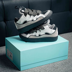 Leather Curb Sneaker White & Grey