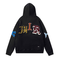 Embroidered Graphic Letter Hoodie #7217