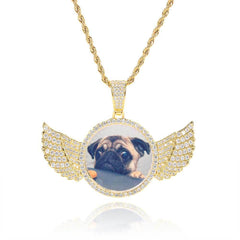 Men's Angel Wings Round Frame Pendant Necklace
