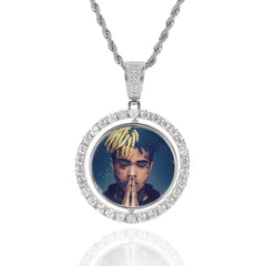 Men's Rotatable Round Photo Frame Pendant Necklace