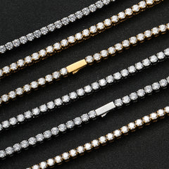 Men's Spring Clasp Stainless Steel Tennis Zirconia Necklace #CHA054