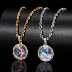 Men's Small Round Frame Zirconia Pendant Necklace