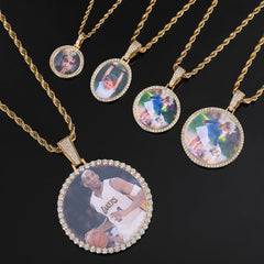 Men's Small Round Frame Pendant Necklace