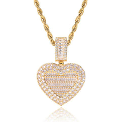 Men's Large Flap Heart Photo Pendant Necklace