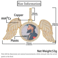 Men's Large Angel Wings Round Frame Pendant Necklace