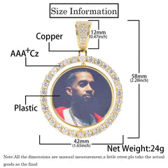 Men's Rotatable Round Photo Frame Pendant Necklace
