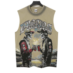 Skull Print Rhinestone Sleeveless T-Shirt Vest #V1500