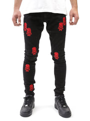 MODP Red Skulls Printed Black Jeans