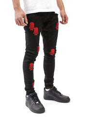 MODP Red Skulls Printed Black Jeans