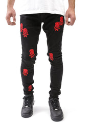 MODP Red Skulls Printed Black Jeans