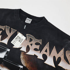 Letter Print Washed Distressed T-Shirt