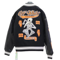 Embroidered Leather Varsity Jacket