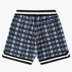 Plaid Jacquard Loose Drawstring Sweater Shorts