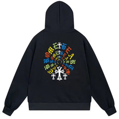 Letter Cross Pattern Hoodie #B15